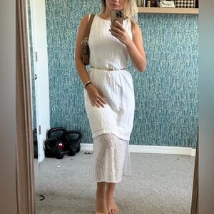 Vintage M.H.M White Sleeveless Dress with Sheer Lace Bottom